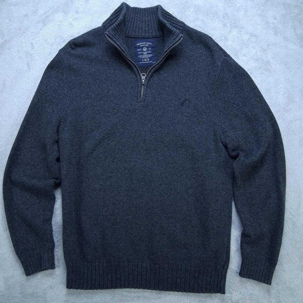 Mens American Eagle Outfitters Quarter Zip Sweater Large Charcoal Gray Pullover